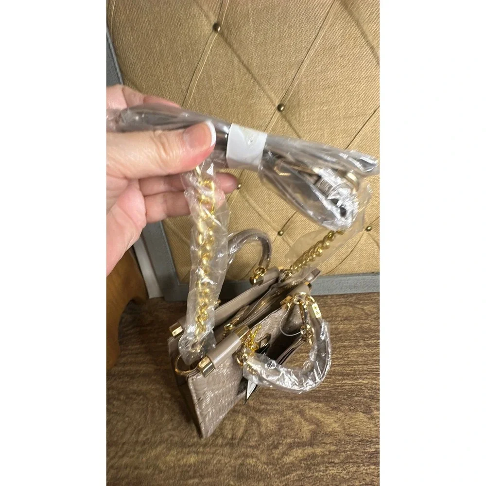 NWT Bebe Nola Mini Satchel with Credit Card Organizer—Light Taupe